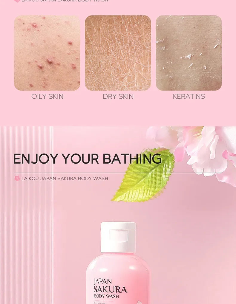 LAIKOU Japan Sakura Body Wash Long Lasting Fragrance Gentle Foaming Moisturizing Smooth Skin Shower Gel 100ml
