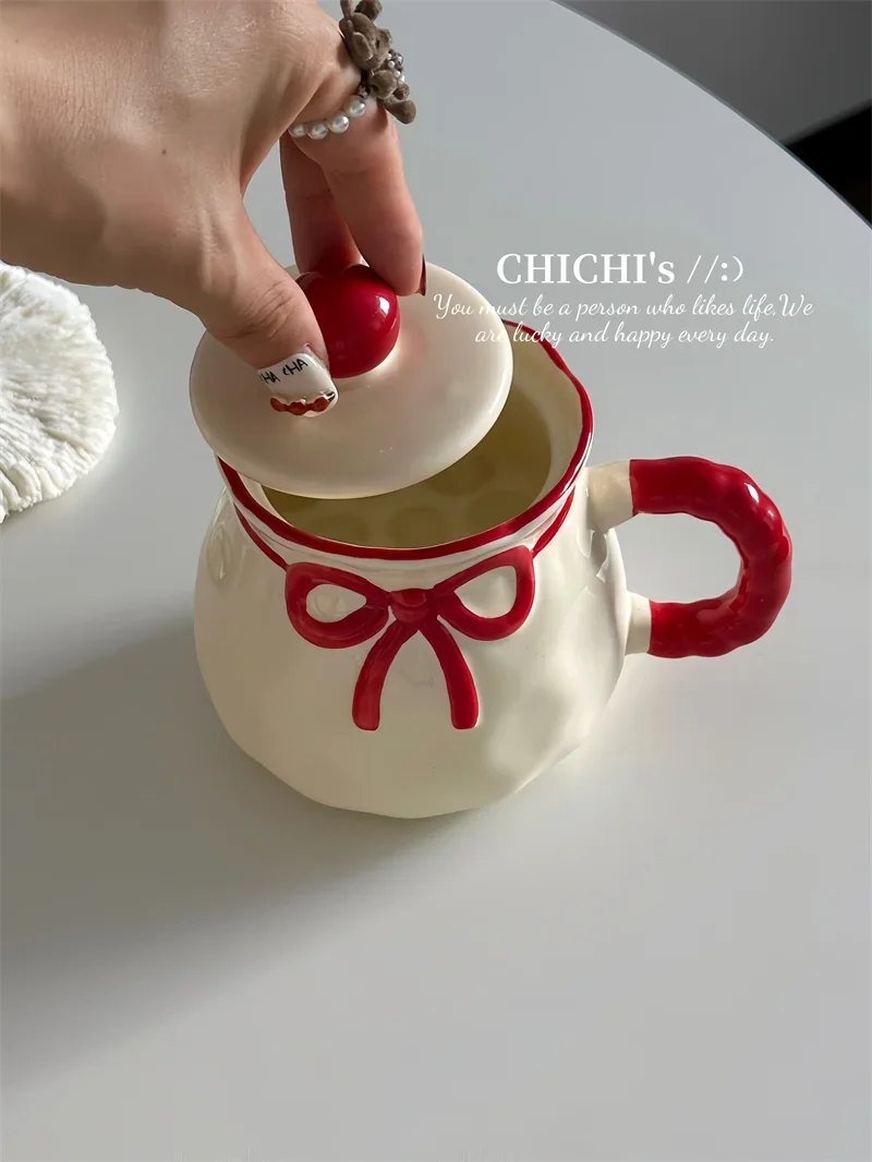 Hand-Painted Ceramic Coffee Mug Milk Cup Water Drinking Cup with Lid Underglaze Color  Design China Mugs for Dining