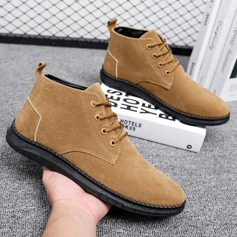High Top Casual Grey Suede Shoes Men's Lace Up Black Flat Bottom Short Boots Men's Chelsea Boots High-quality Brand Denim Boots