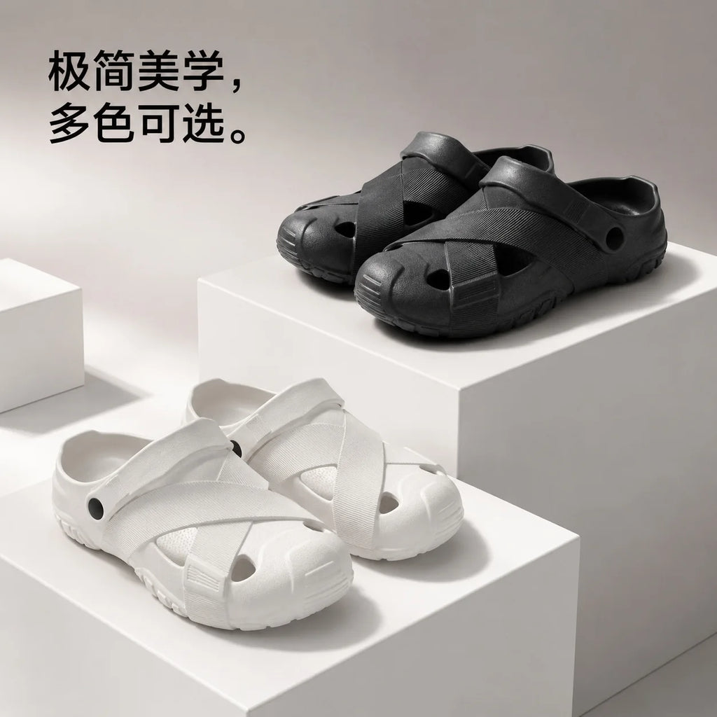 Men's Summer Closed-Toe Slides Soft & Bouncy Indoor Outdoor Two-Way Beach Shoes Versatile Casual Hiking & Outdoor Clogs