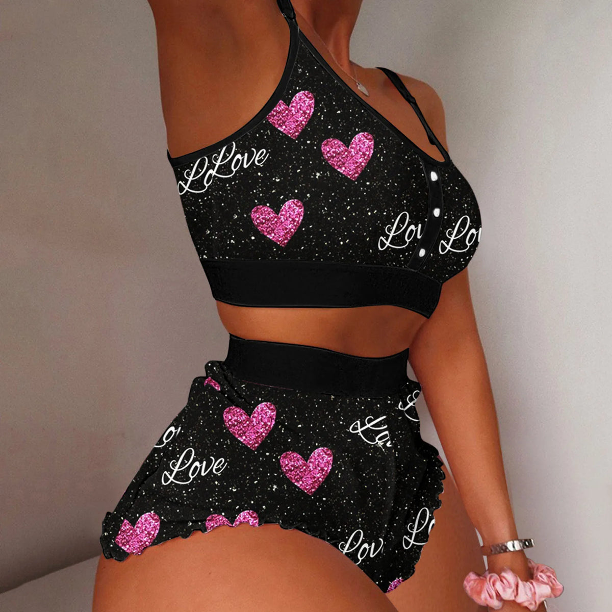 Women Sexy Printing Pajamas Sleeveless Shorts Lingerie Sleepwear Set Women Swimsuits