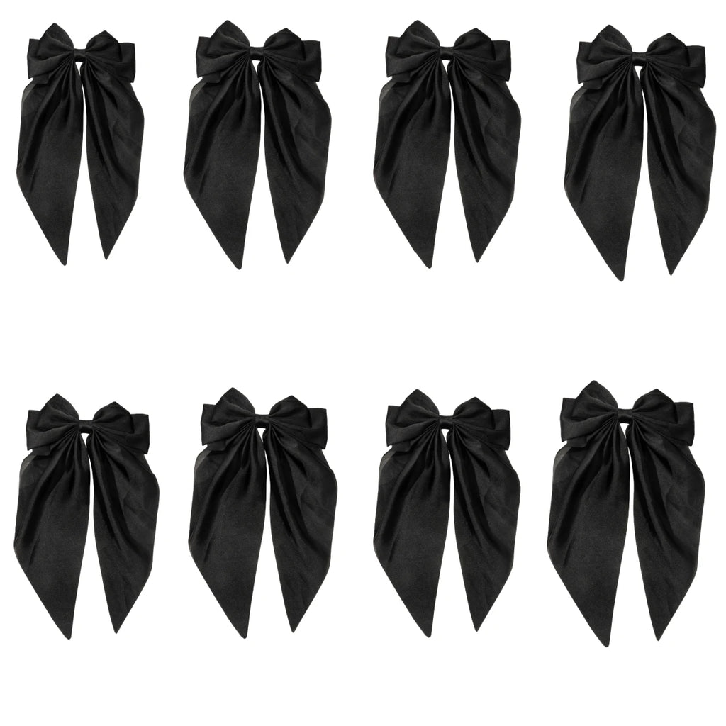 8 Ladies Satin Large White pink Red Blue Black Ribbon bow Oversized bow Long tail hair clip spring clip ponytail Hair accessorie
