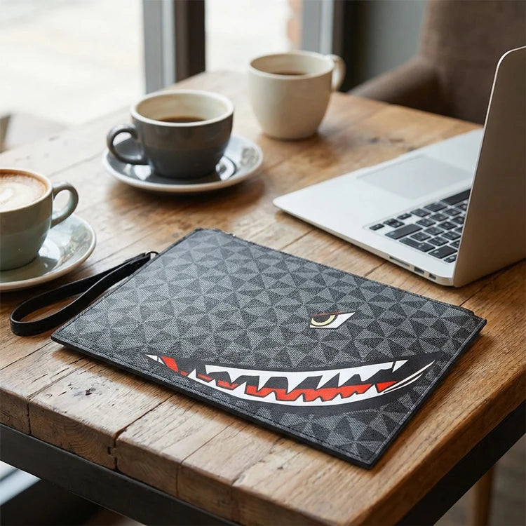 2026 New Men's Business Casual Clutch Bag Fashion Shark Print Envelope Bag Wallet Phone Bag Large Capacity Men's Gifts Pouch Pho