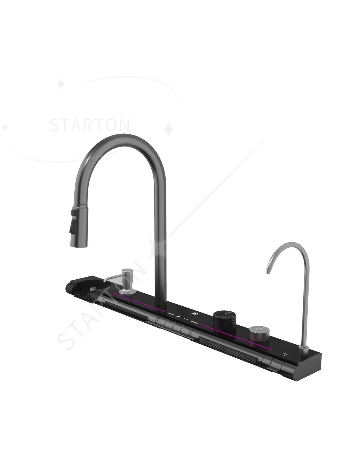 Digital Display Brass Pull Out Waterfall Faucet Nano Black Multifunctional Kitchen Sink With Digital Display and Light