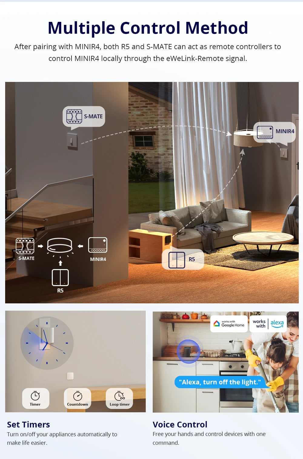 SONOFF Mini R4 Extreme Wifi Smart Switch External Switch Control Detach Relay Smart Home DIY Light Switch Via EWelink APP Alexa
