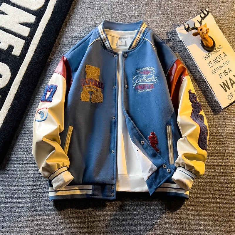 Casual Letter Embroidered Baseball Jacket Men's Women's Loose Fit Comfortable Outerwear Fashionable Preppy Style Spring Autumn