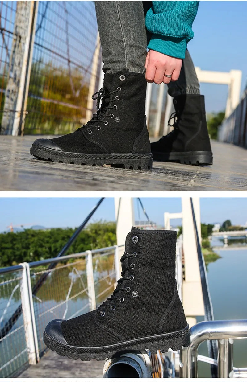Men's Casual Boots Fashion High-top Canvas Shoes Classics Breathable Sneakers for Men Outdoor Non Slip Hiking Boots Botas Hombre