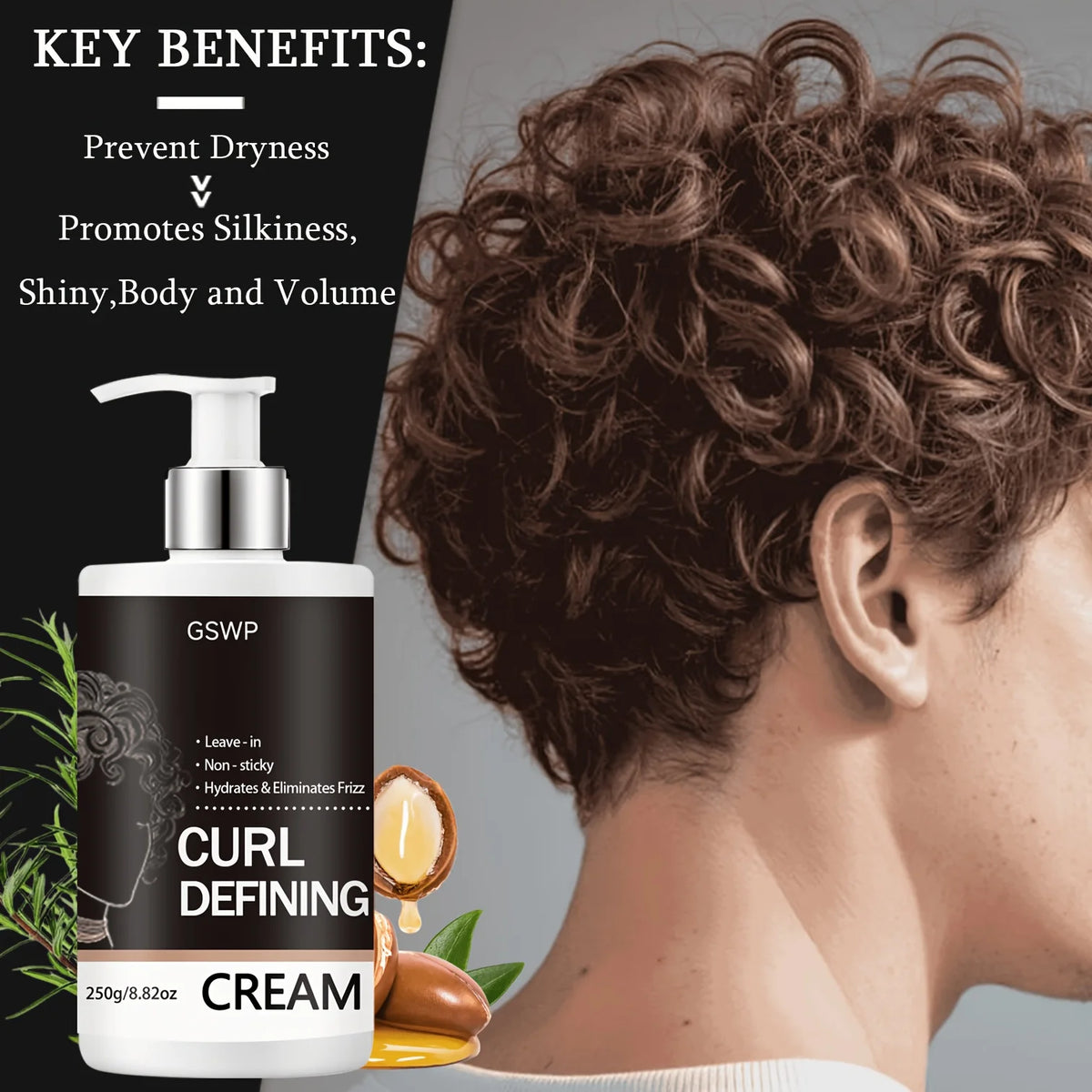 GSWP Men's Curl Moisturizing Cream, Provides Long-Lasting Curl Effects, Deep Moisturizing, Long-Lasting Curl Control. 250/500g