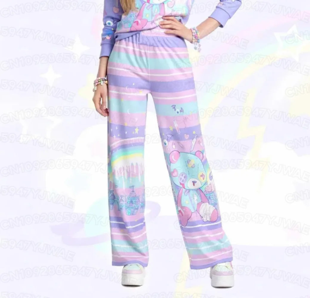 Spring and Autumn Women's Men's Gothic Hip Hop Yami Kawaii Y2K Print Street Style Casual Long Pants