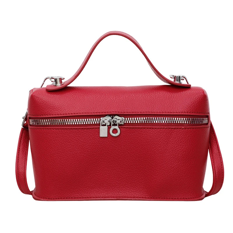 Minimalist Trend Solid Color Box Bag Litchi Pattern Portable Carrying Crossbody Bag Daily Commuting Versatile Square Bag