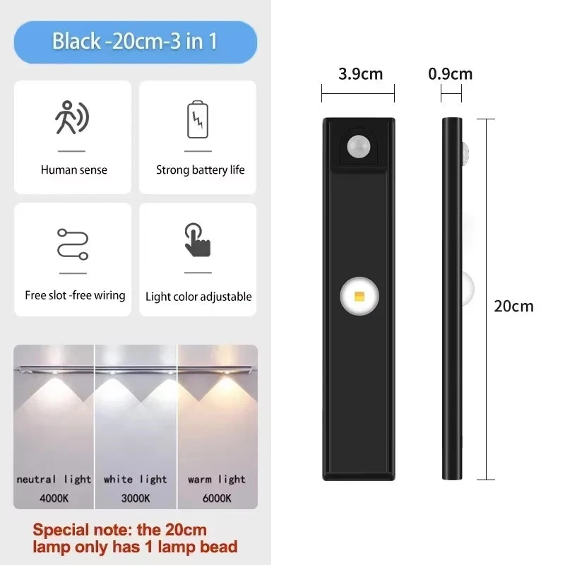 20-50CM LED Under Cabinet Light  Wardrobe Indoor Lighting Motion Sensor LED Lamp Ultra Thin USB Rechargeable Night Light