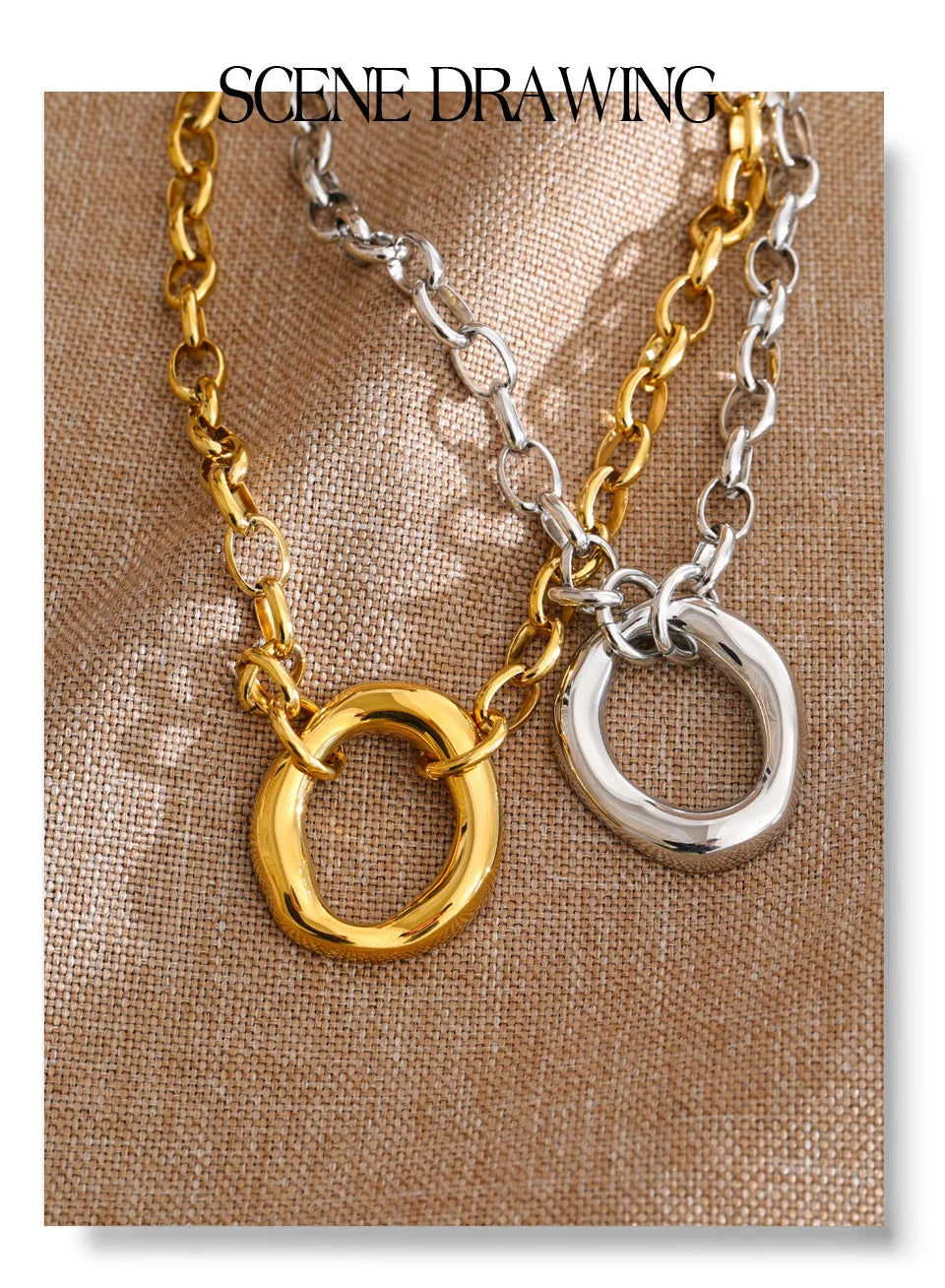 Yhpup Stainless Steel Metal Hollow Round Pendant Statement Necklace 16K Golden Platinum PVD Plated Daily Casual Collar Jewelry