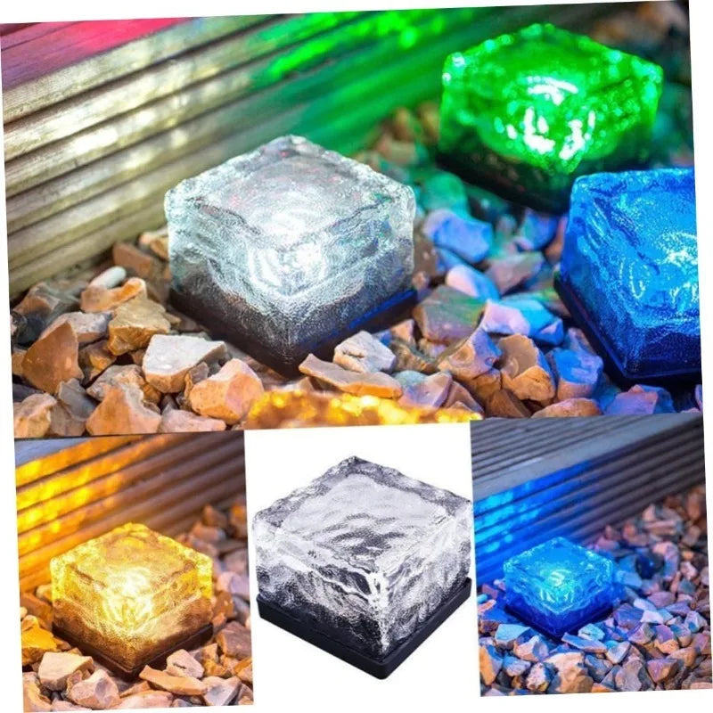 1PC Solar Ice Cube Glass Brick Lights LED Waterproof Outdoor Solar Powered Pathway Garden Yard Landscape Decoration Lamps