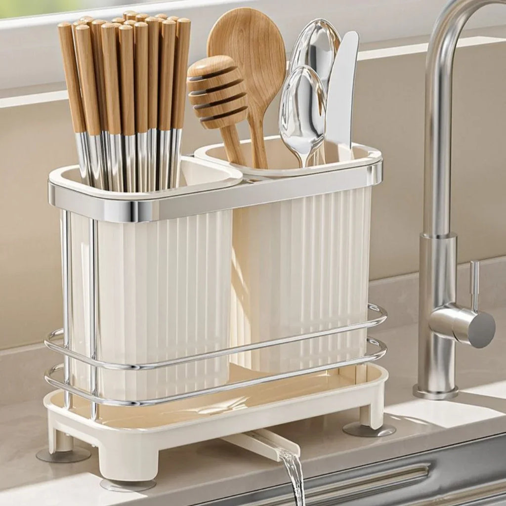 Kitchen Countertop Storage Organizer Self Draining Cutlery Drainer Utensil Holder Spoon Chopstick Cage For Household Use