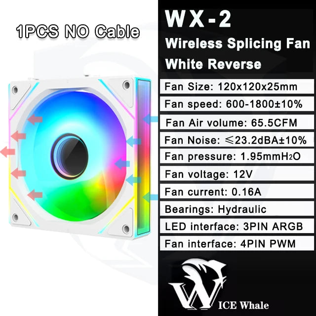 ICE Whale WX-2 Wire-Splicing PC Case Cooling Fan ARGB Mirror Cycle Light Effect 600-1800RPM PWM Water Cooling 360mm Cooler Fan