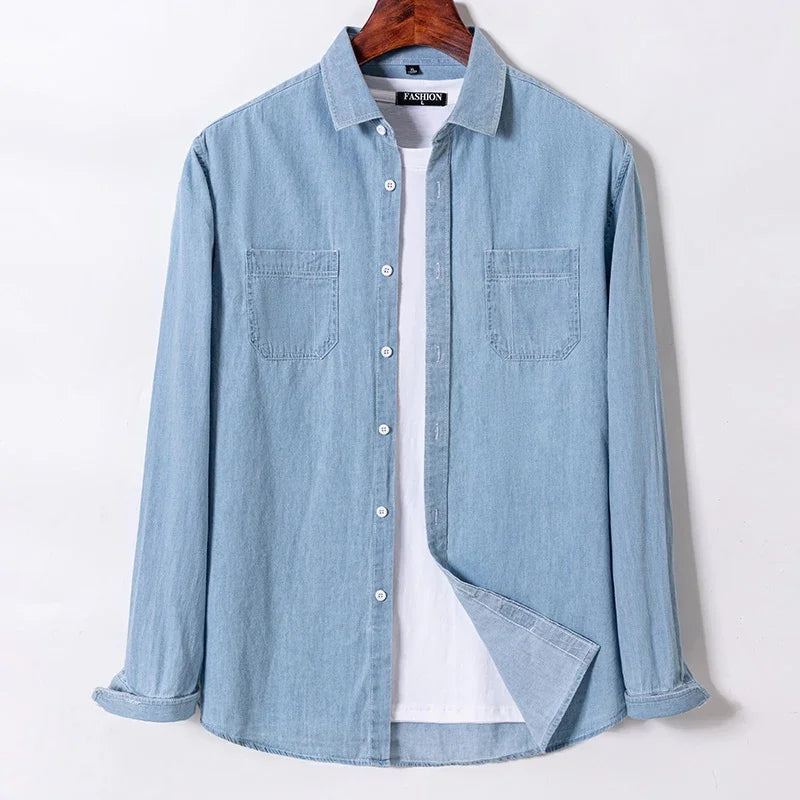 2025 Denim Pure Cotton  Long-Sleeve With Pocket Design Shirt Classic  Fashion Embroider Comfortable Clothes