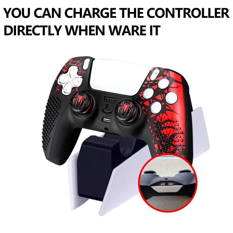 Controller Skin Shell for PS5 Controller Silicone Cover Case with Rubber Thumb Grip Gaps Touch Pad Sticker For PS5 Fit In Dock