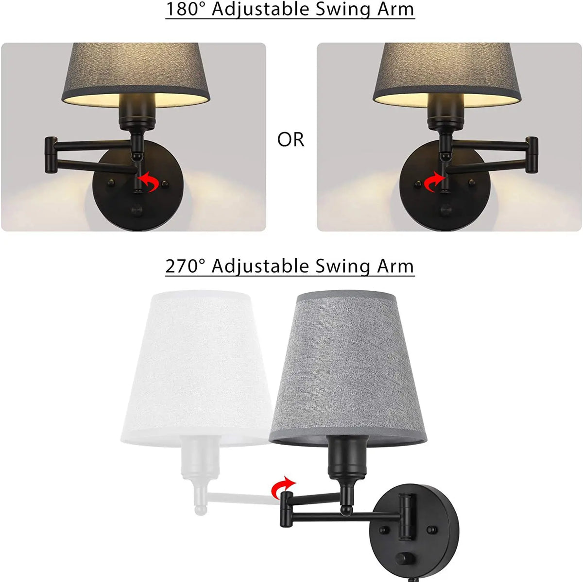 LED American Wall Lamp Folding Swing Arm US EU Plug Switch Fabric Bedroom Bedside Living Room Study Stairway Aisle Plug Light