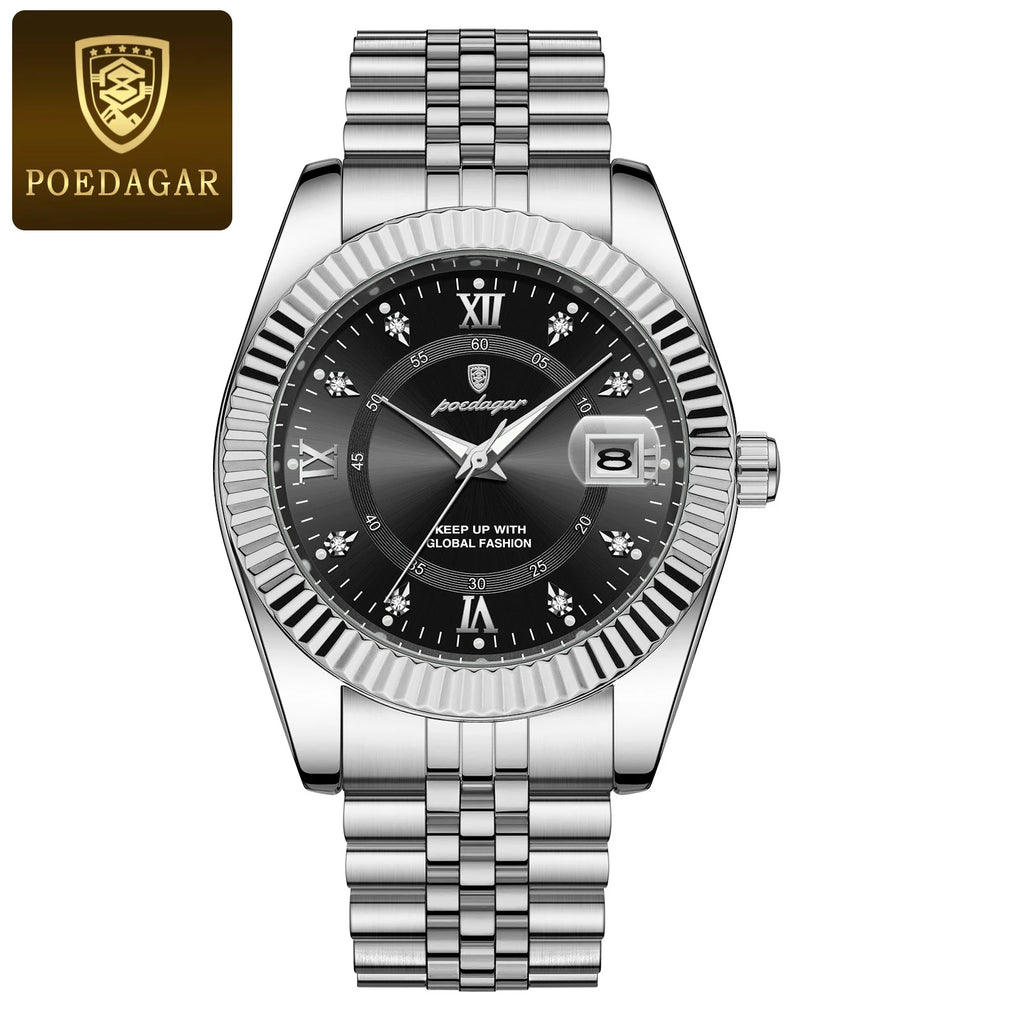 POEDAGAR Luxury Brand Man Wristwatch Waterproof Luminous Date Men Watch Stainless Steel High Quality Sports Men's Quartz Watches