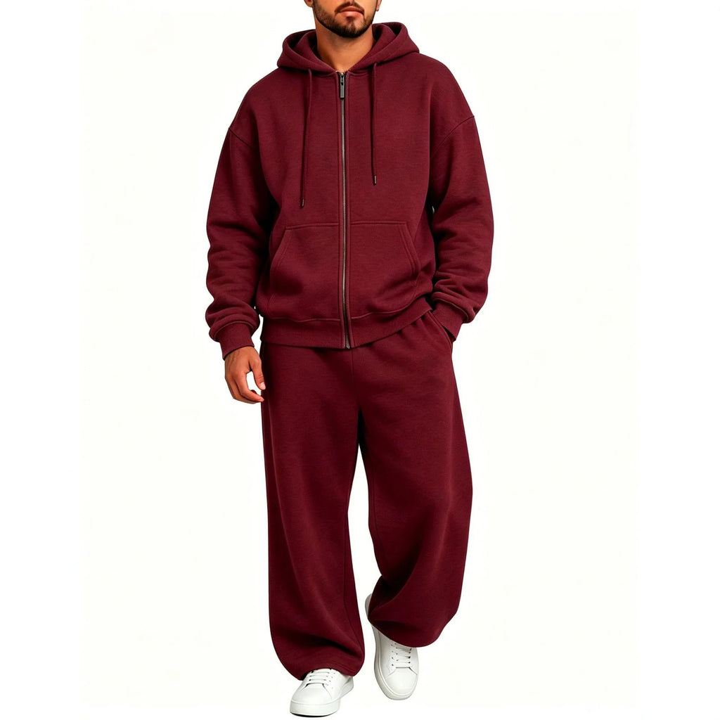 Women's Autumn Winter Fleece-lined Warm Tracksuits Zip-up Hooded Sweatshirt And Drawstring Pants Two Piece Set