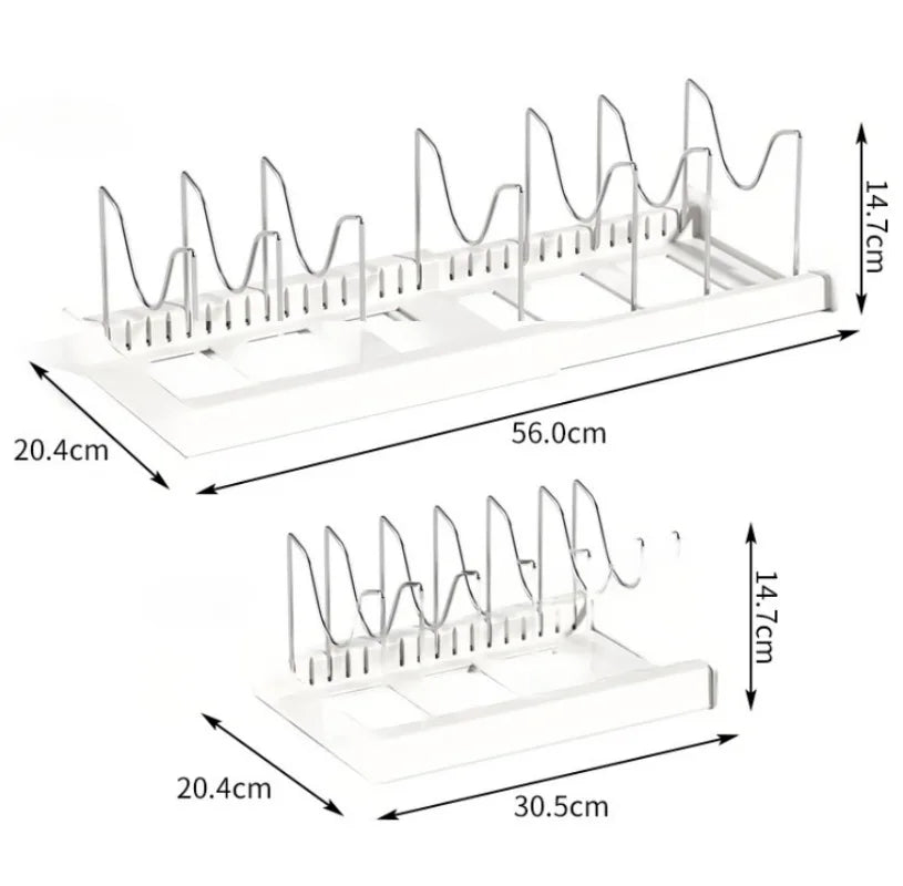 Expandable Kitchen Cabinet Pot Organizer - Adjustable Divider Rack, Multi-Use Storage Solution for Pots, Pans and Lids