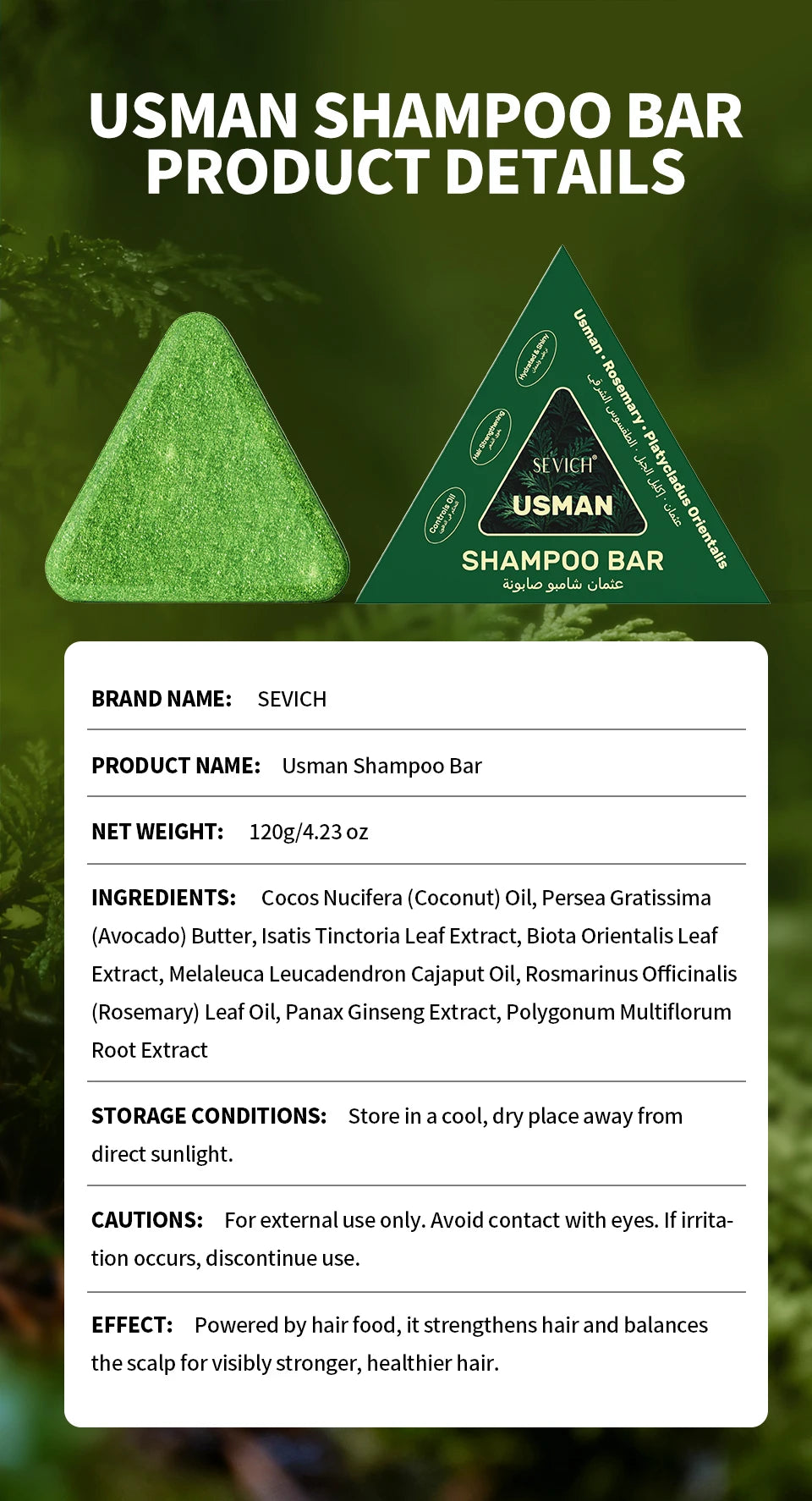 Sevich Usman Grass & Platycladus Shampoo Bar Handmade Solid Soap Strengthens Root Anti Hair Loss Herbal Shampoo Soap Hair Growth
