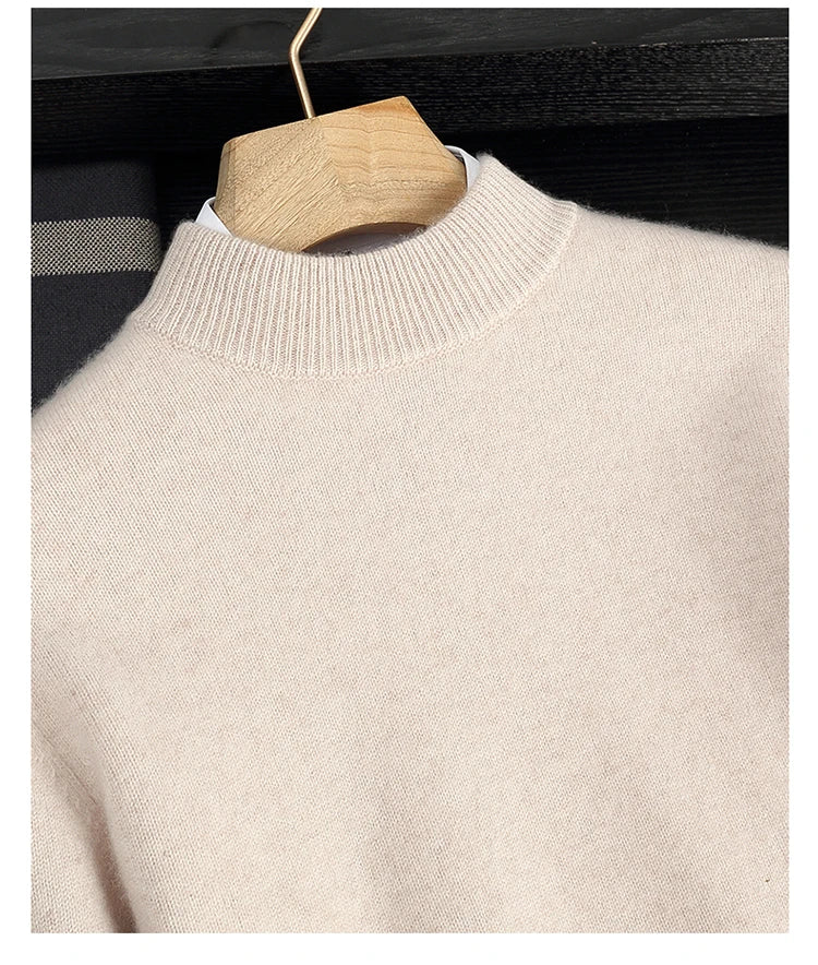 Autumn/Winter Men's 100% Cashmere Pullover Business Casual Solid Knitted Sweater Loose Half High Neck Tops Thick Warm Jumper