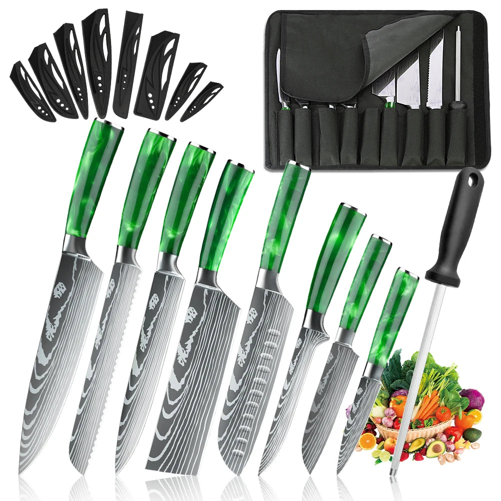 8PCS Utility Kitchen Knifes Resin Handle Carbon Steel Chef Knives Meat Cleaver Fruit Vegetable Slicing  Knife Cooking Tool
