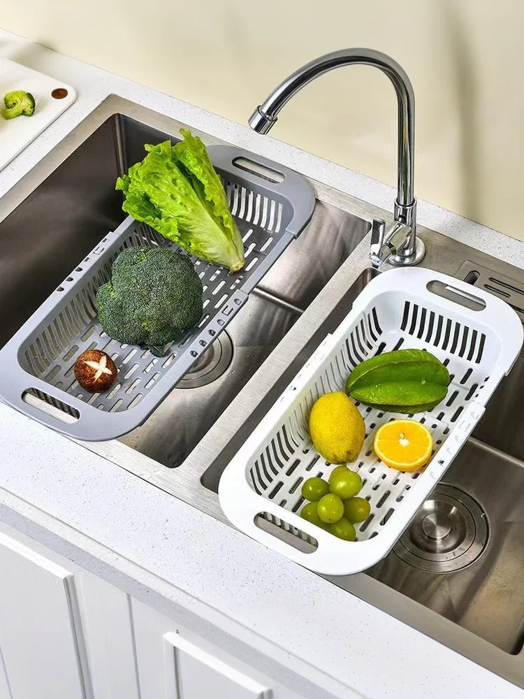 Kitchen Organizer Soap Sponge Holder Sink Rack Telescopic Drain Rack Adjustable Vegetable Drain Basket Kitchen Organizer Gadgets