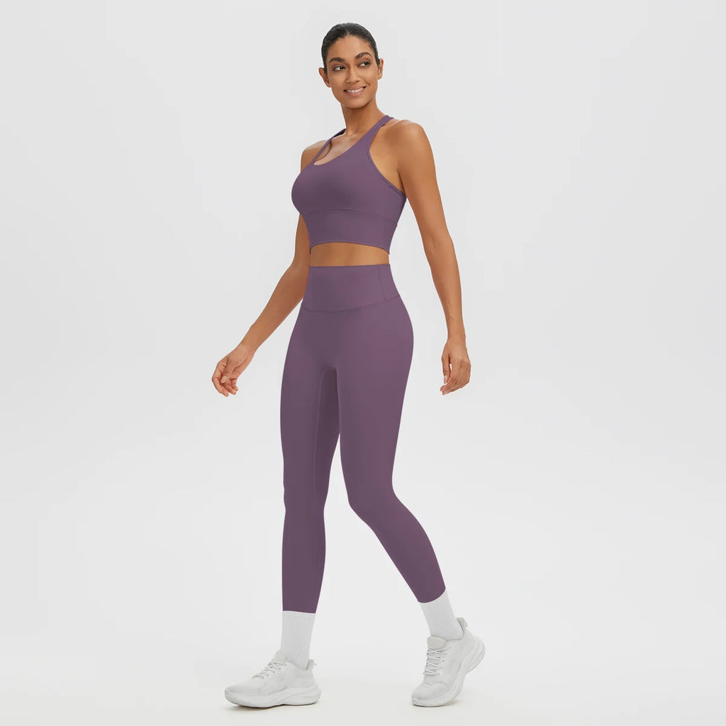 2PCS Women's Sports Pants Yoga Set Sexy Backless I-shaped Vest with Chest Pad Shock-absorbing Running Yoga Tank Top Yoga Pants