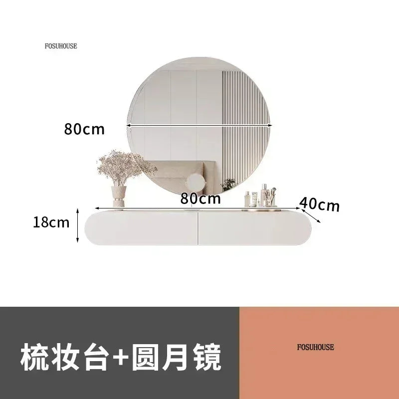 Cream Style Wall Mounted Dressing Table Minimalist Bedroom Furniture Set with Mirror