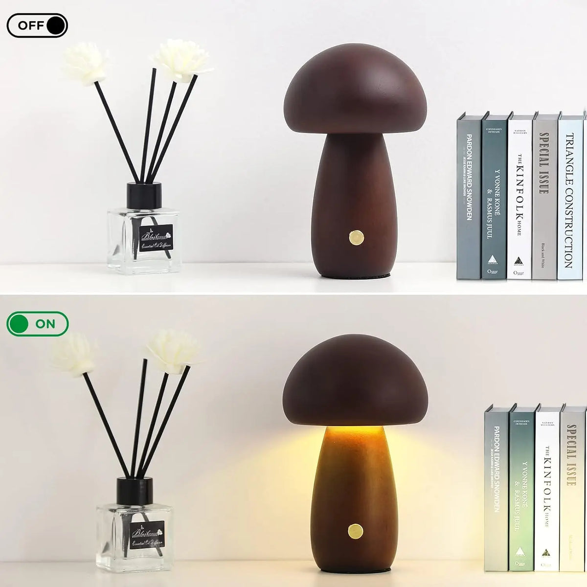 Mushroom Table Lamp Rechargeable Touch Portable Bedroom Bedside Night Light Cute Small Dimmable Desk Lamp for Home Decoration