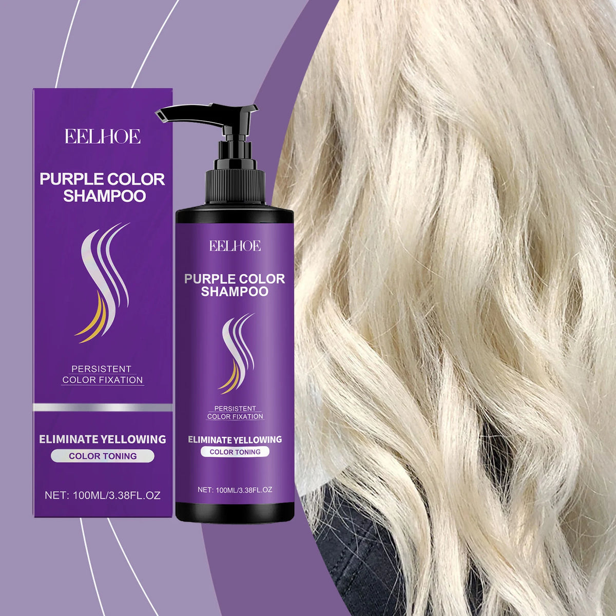 EELHOE Purple Toning Shampoo For Blonde Gray Strands Anti-Yellow Formula Lock Pigment Stop Fade Ideal Post-Bleach Salon Hair Car