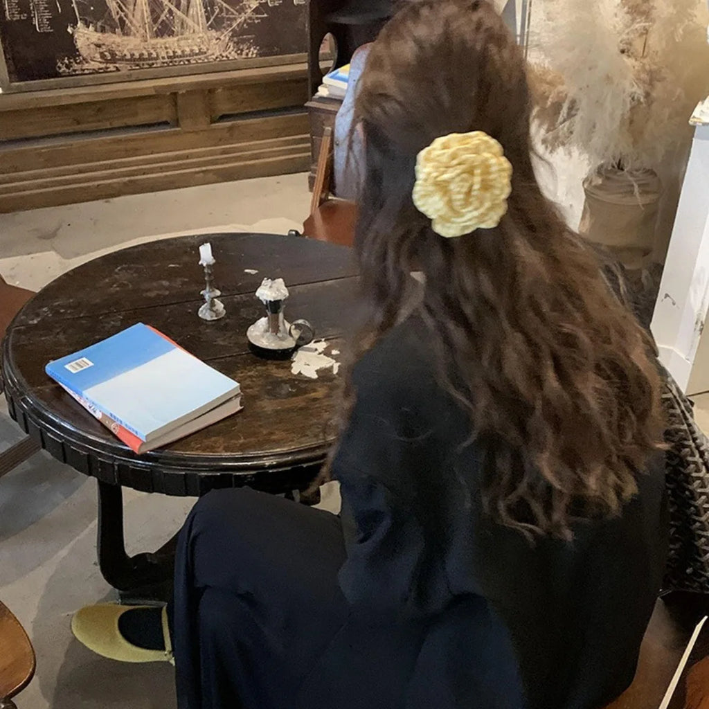Women's Hair Claw Clip Checkered Yellow Rose Exquisite Grab Clip Hair Grab High End Korean Hair Accessory Flower Head Accessory