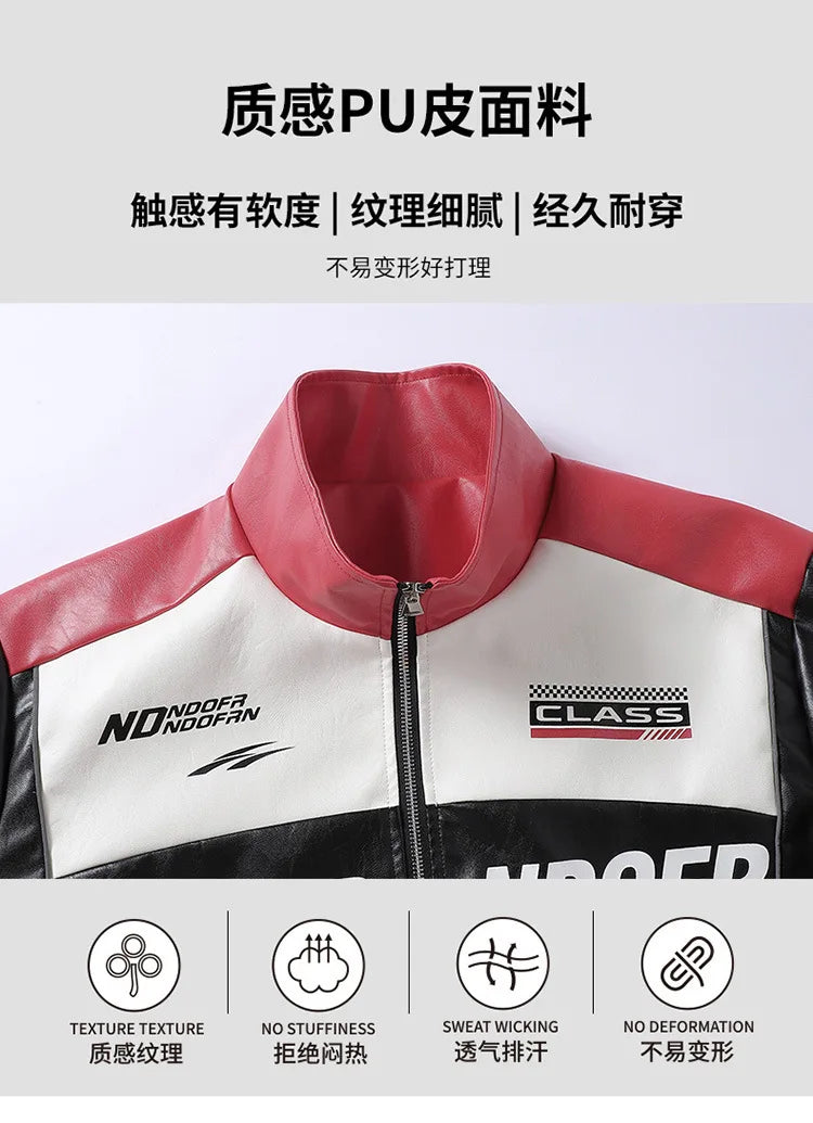 New Motorcycle PU Leather Bomber Jacket Japanese Loose Fashion Flight Jacket Large Size Men's Printed Faux Leather