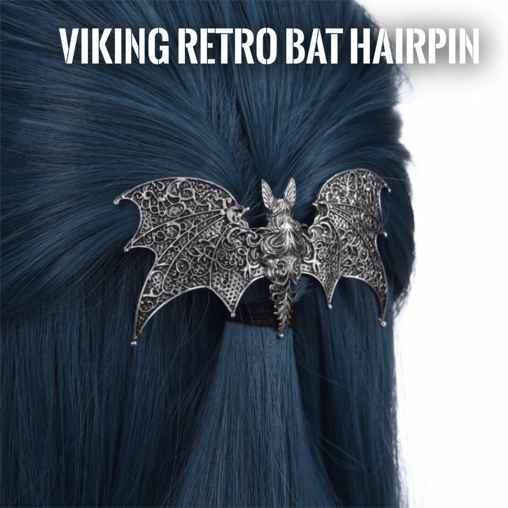 New Alloy Bat Hair Clip Vintage Bat Shape Gothic Hair Barrette Silver Hollow Pattern Viking Retro Hairpin Cosplay