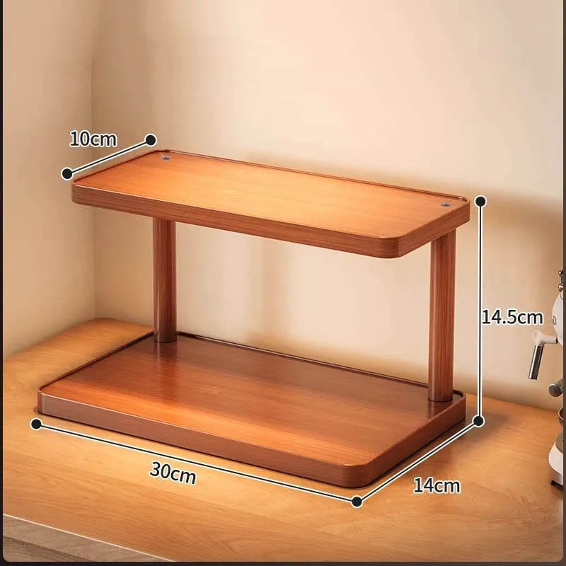 Versatile 2-Tier Wooden Storage Rack for Kitchen&Tea Room-Countertop Organizer with Decorative Desktop Multi-layer Storage Rack