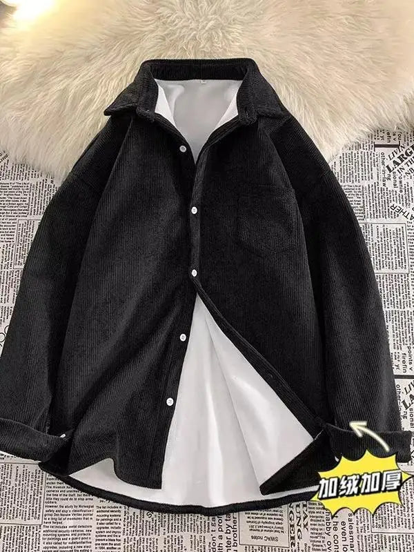 Corduroy Long Sleeve Shirt Jacket Men's Autumn Winter Thickened Casual Wear Resistant Embellished Standard Fit Youth Fashion