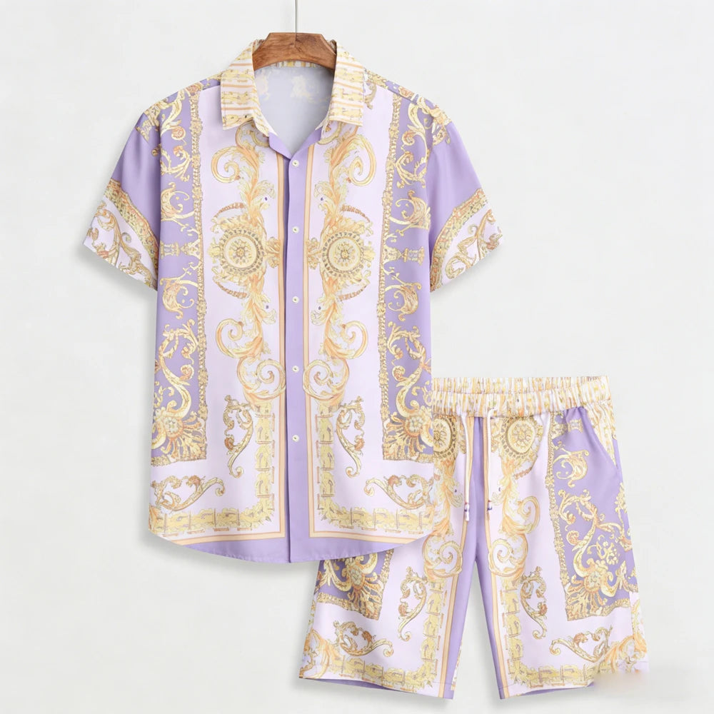 Men's New Summer Shorts Suit European Pattern 3D Printed Shirt Shorts Hawaiian Vacation Design Men's Clothes Fast Shipping