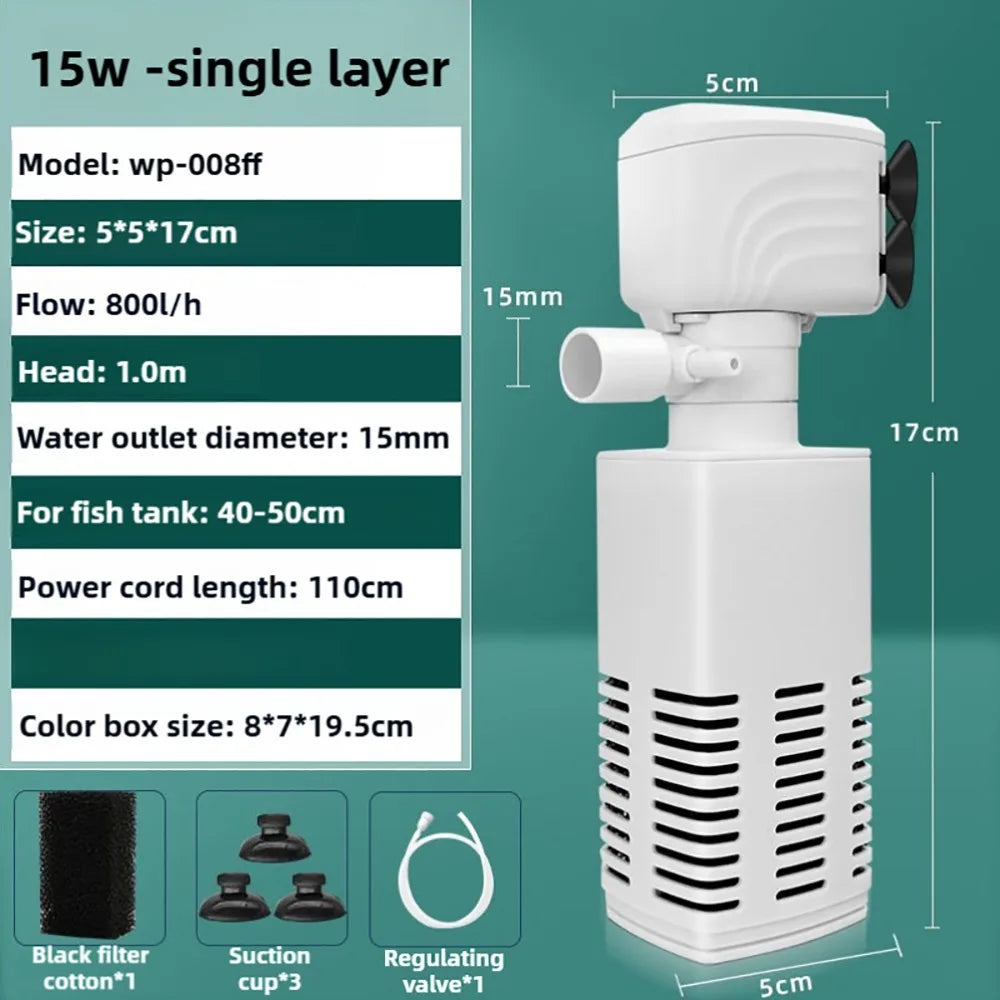 1Pcs Durable Submersible Silent Aquarium Filter Pump 3 in 1 4/6/15/20/25/35W Air Oxygen Aerator Water Change 220V Wave Maker