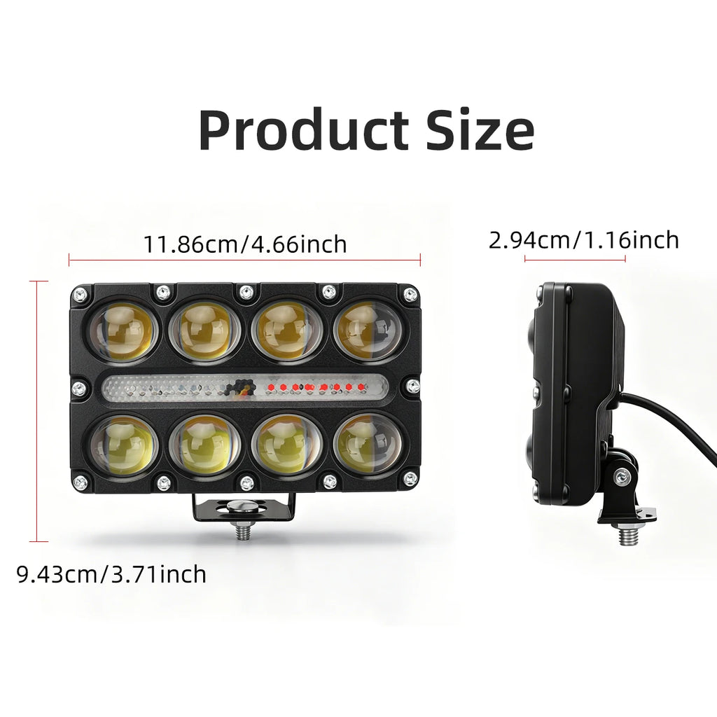8 Lens Projector Motorcycle LED Spotlight DRL Strobe Flashing Auxiliary Fog Work Light Universal For Car Truck SUV UTV Off‑Road