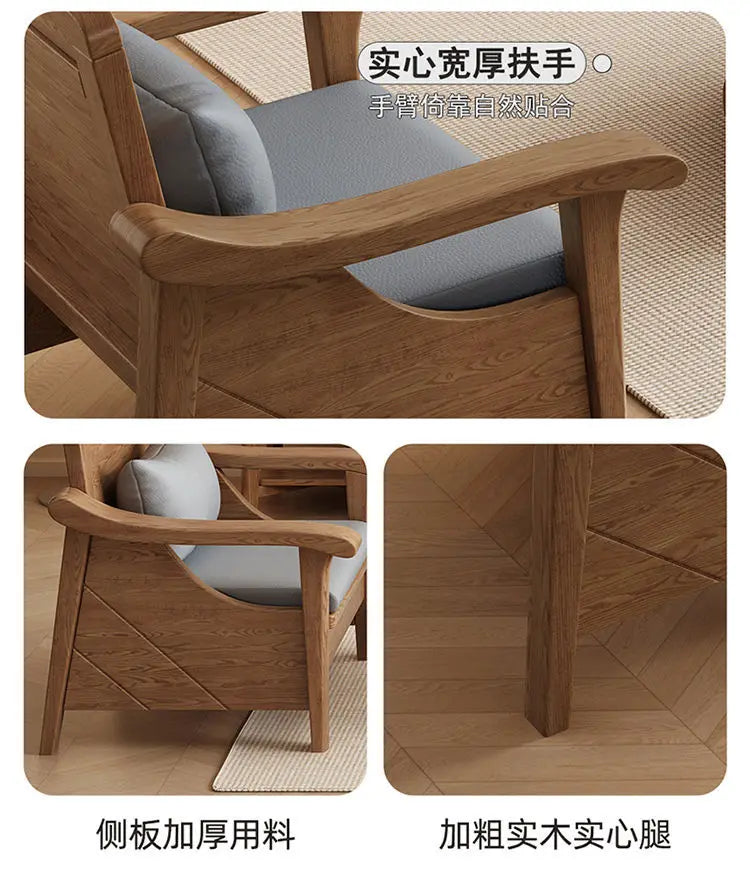 SA-12 Log Color Ash Wood Sofa All Solid Wood Sofa Combination Household Wooden Furniture