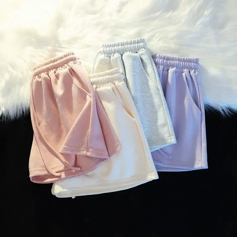 New Arrival Summer Women Casual Shorts High Waist Loose Fit Drawstring Waist Solid Color Hot Pants