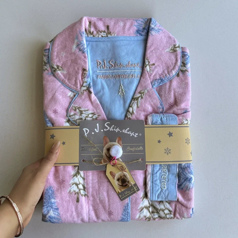 Women's Pajamas Set Cute Cartoon Print Sleepwear Elegant Top&pants 2Pcs Soft Cotton Pyjama Pour Femme Nightwear Loungewear