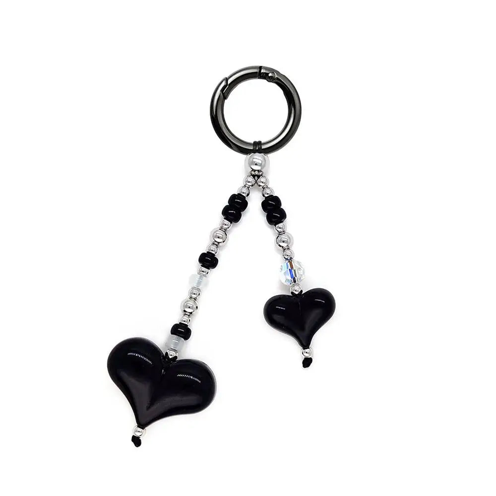 Y2k Love Bead Hanging Chain Bag Charm Women Accesories Red Love Heart Bags Charms Colorful Beads Chain Fashion Lady Jewelry