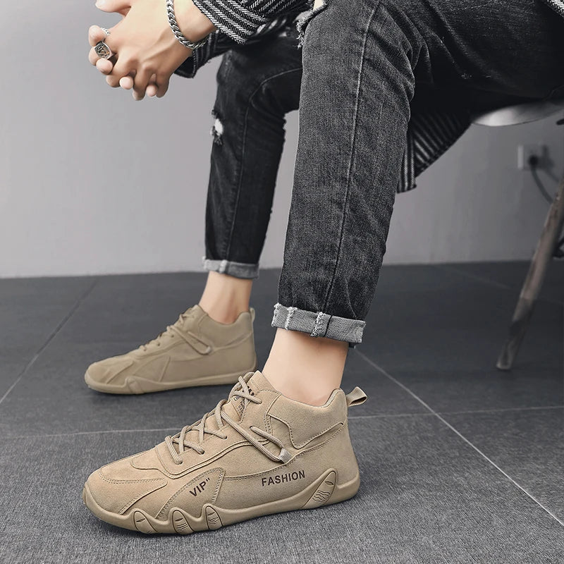 Men's Sneakers Soft Soled Spring Breathable Men's Work Shoes Flat Bottomed Non Slip Sports Lace Up Casual Board Shoes 2025