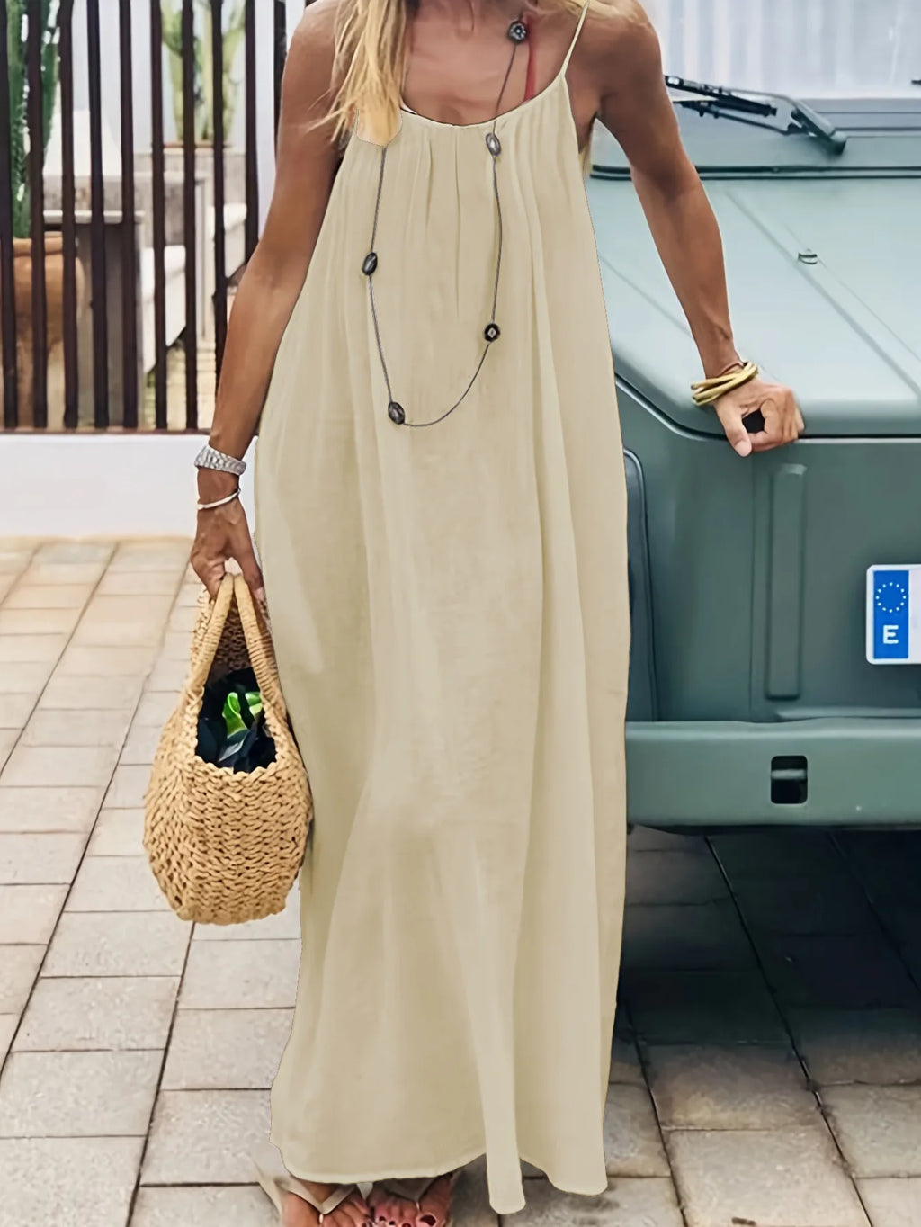 2026 New European & American Cross‑border Women’s Wear, Solid Color Loose Casual Versatile Slip Backless Maxi Dress