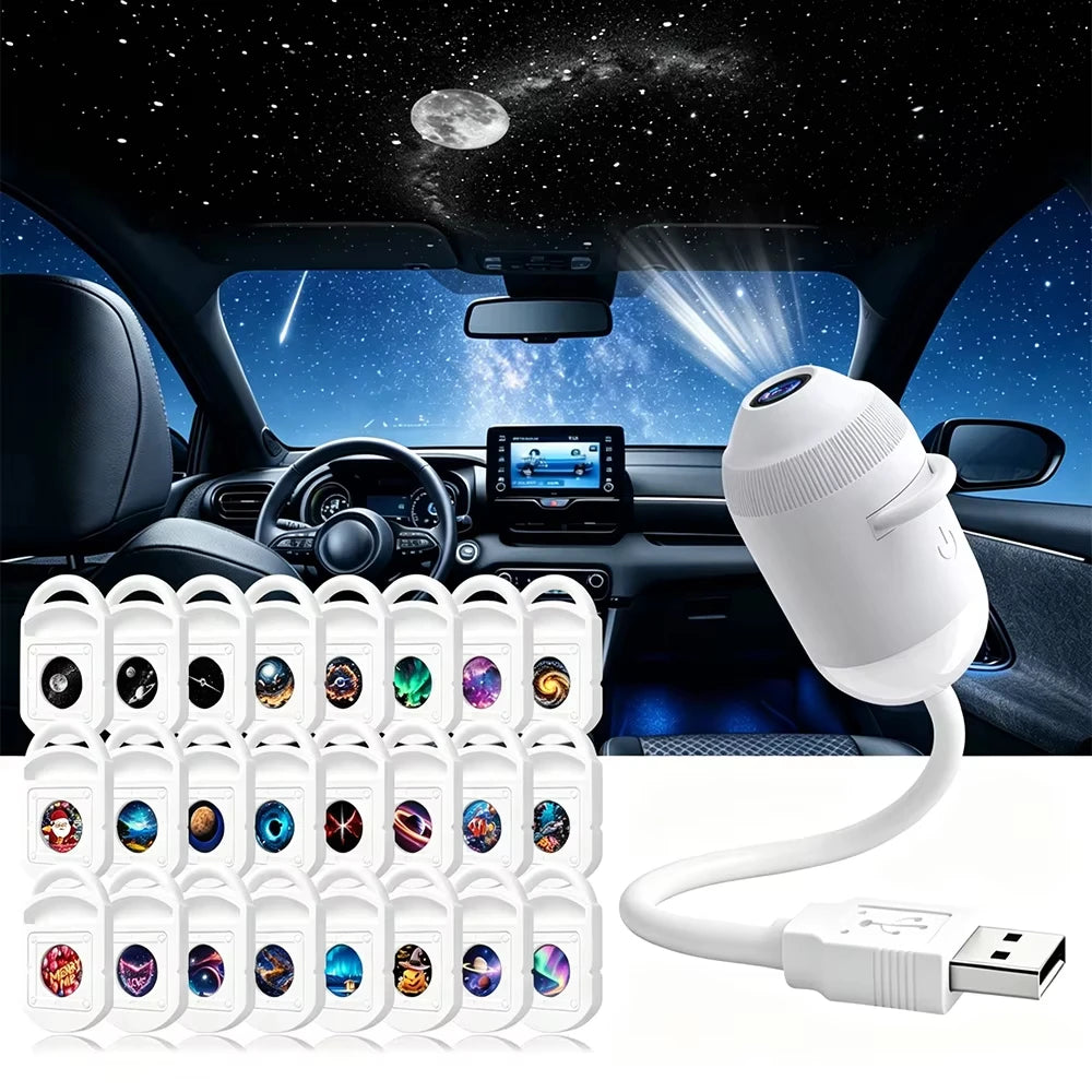 USB Car Interior Roof Star Galaxy Projection Ambient Lighting 360° Adjustable Starry Sky Ambient Projector Light Touch Control
