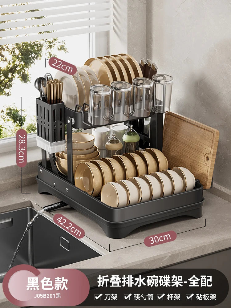 Kitchen Dish Draining Rack, Home Bowl and Plate Organizer, Countertop Storage Shelf, Multifunctional Dishware Organizer