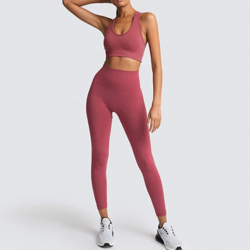 NEW Women's Yoga Set Seamless Sportswear 2-Piece Gym Yoga Clothes Sports Bra + Leggings Running Wear Skinny Sports Set Suits